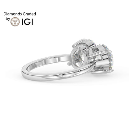 4ct Toi et Moi Round and Oval Lab Diamond Ring - E/VVS Platinum
