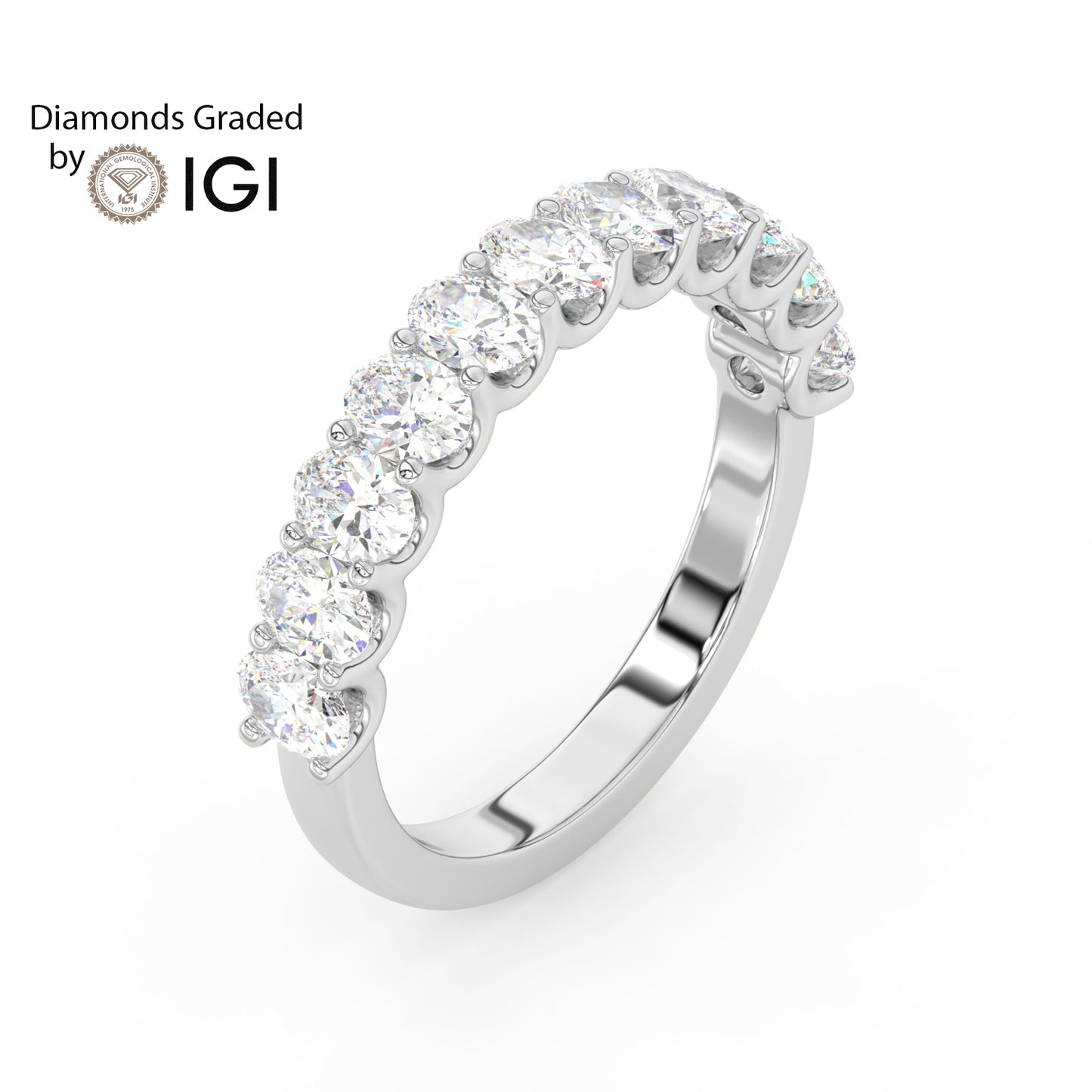 2.8ct Oval Lab Diamond Half Eternity Wedding Ring - E/VVS 14K Gold