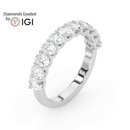 2.8ct Oval Lab Diamond Half Eternity Wedding Ring - E/VVS 14K Gold