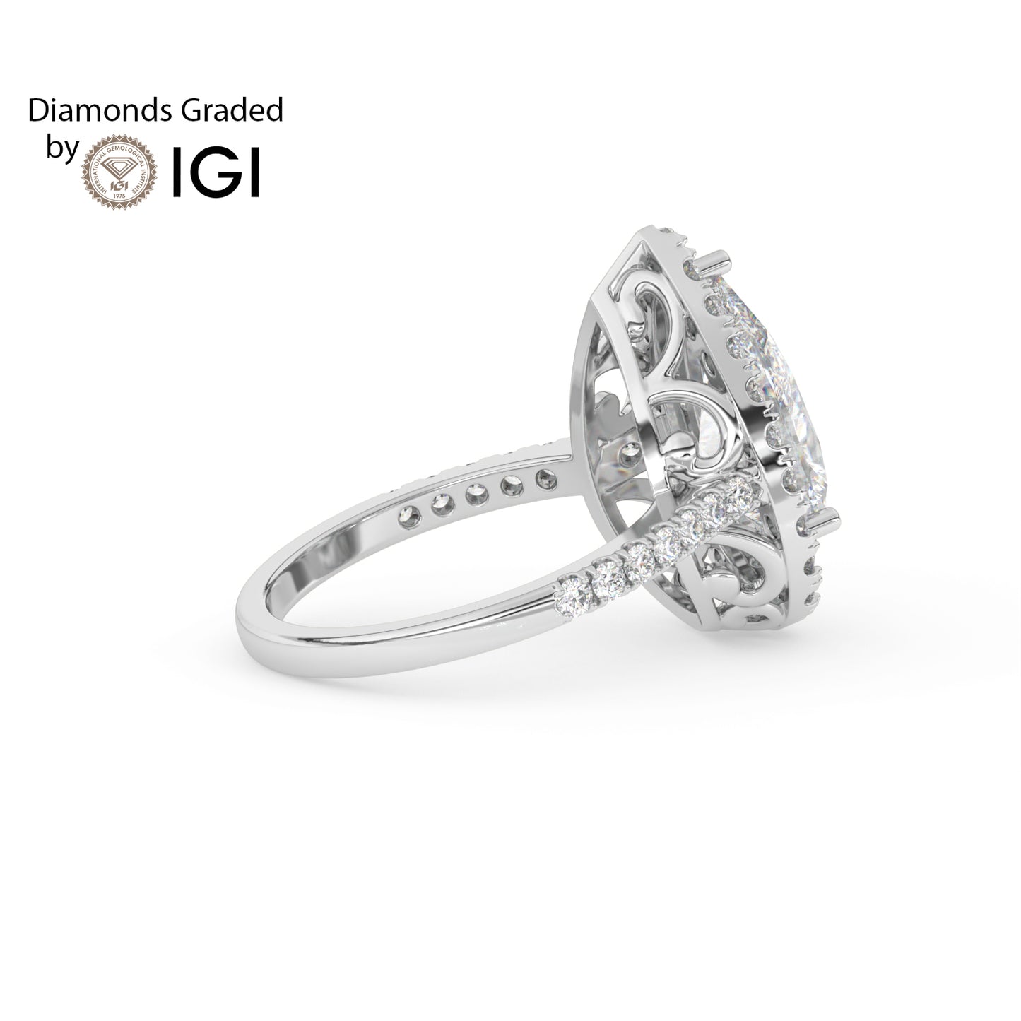 3ct Pear Lab Diamond Halo Engagement Ring - E/VVS Platinum