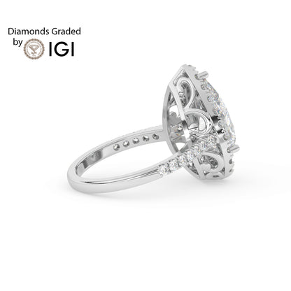 3ct Pear Lab Diamond Halo Engagement Ring - E/VVS Platinum