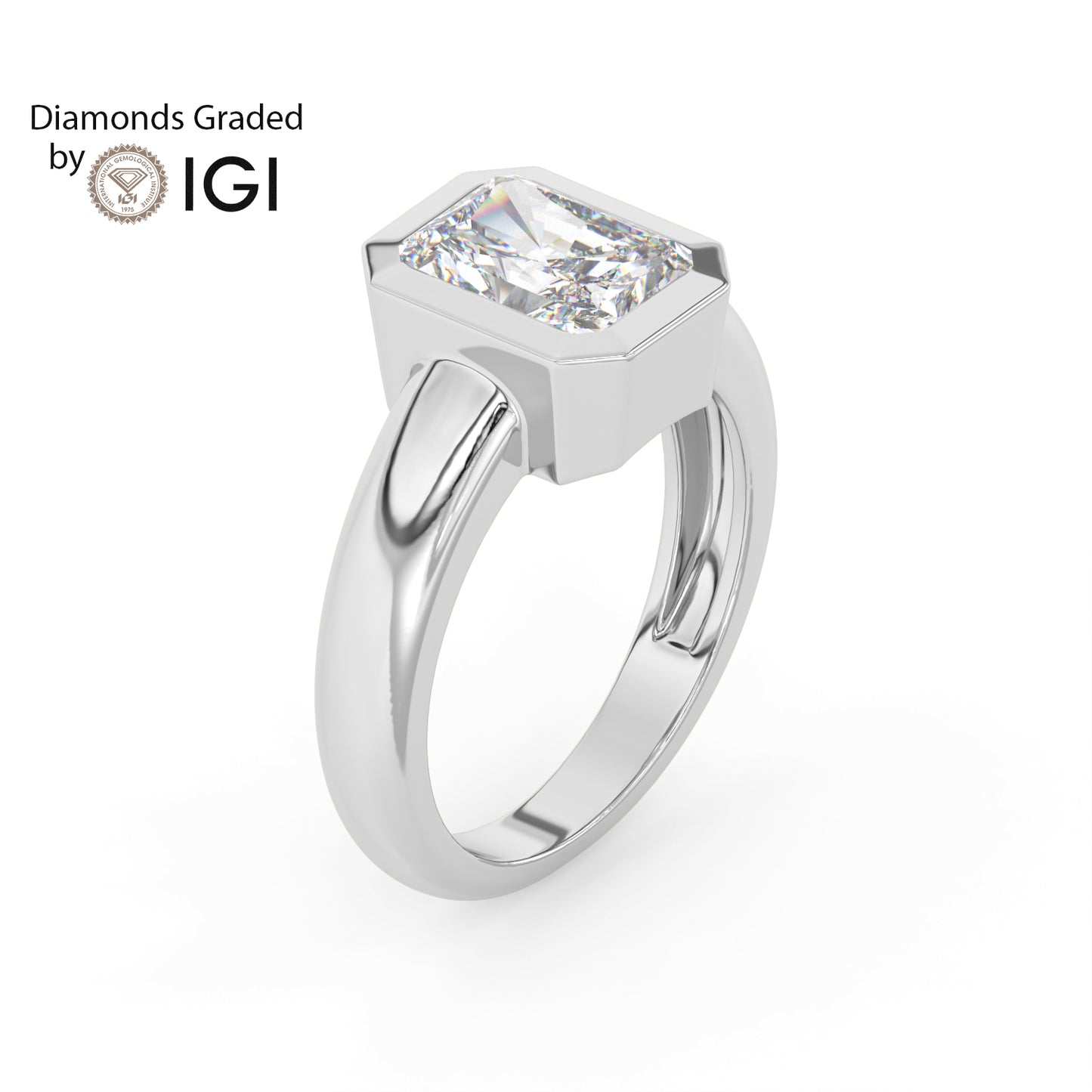 2ct Radiant Bezel Set Lab Diamond Men’s Wedding Ring - E/VVS 18K Gold