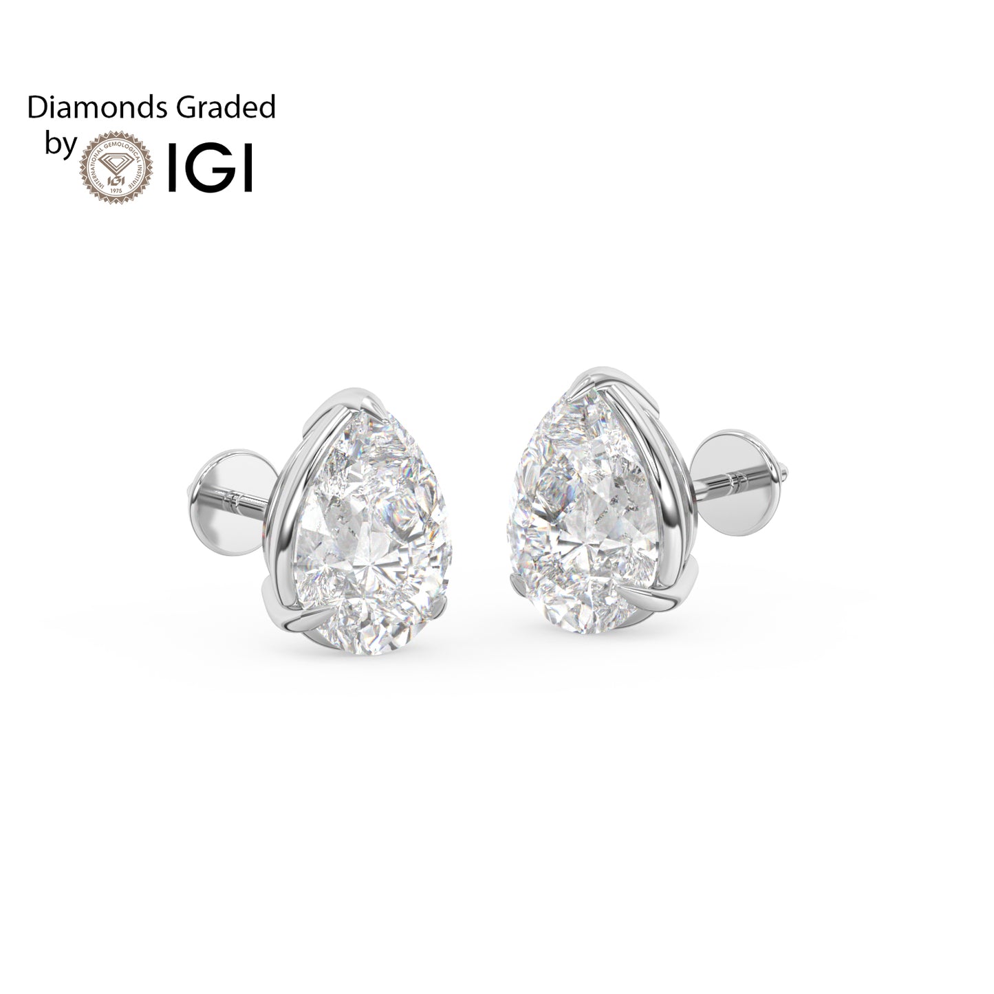 2ct Pear Lab Diamond Solitaire Stud Earrings - E/VVS 14K Gold