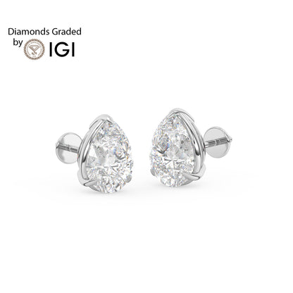 2ct Pear Lab Diamond Solitaire Stud Earrings - E/VVS 14K Gold
