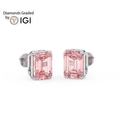 2ct Intense Pink Emerald Lab Diamond Solitaire Stud Earrings - E/VVS 14K Gold