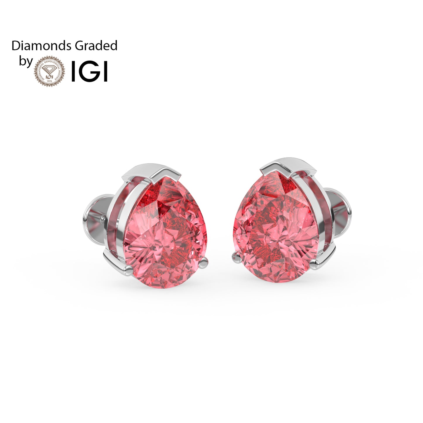 2ct Intense Pink Pear Lab Diamond Solitaire Stud Earrings - E/VVS 14K Gold
