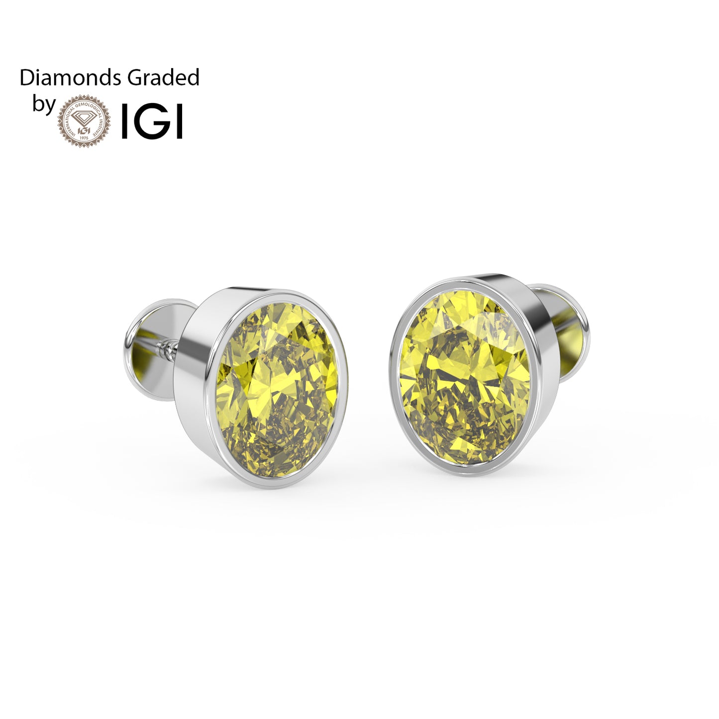 2ct Intense Yellow Oval Lab Diamond Solitaire Stud Earrings - E/VVS 14K Gold