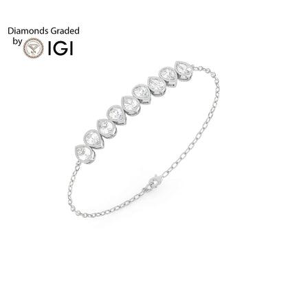 4.5ct Pear Alternating Bezel Set Lab Diamond Bracelet E/VVS 18K Gold