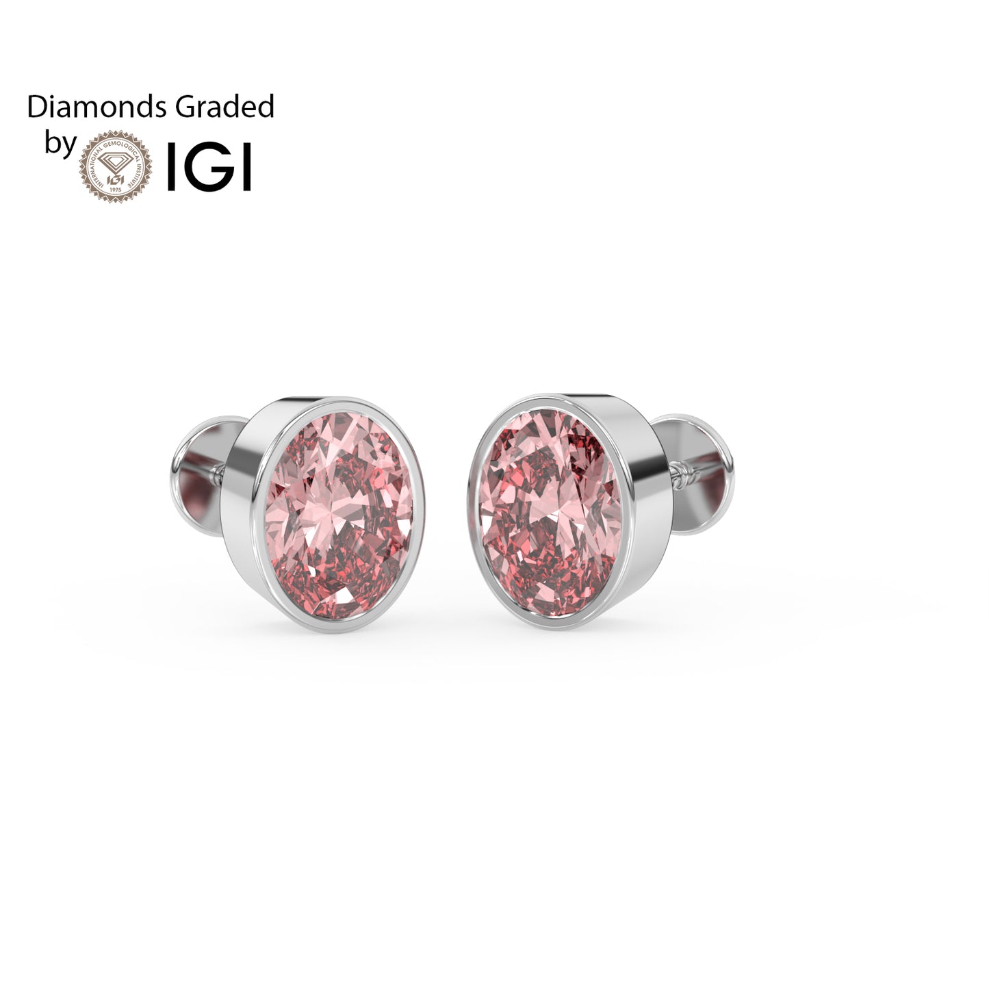 2ct Intense Pink Oval Lab Diamond Solitaire Stud Earrings - E/VVS 14K Gold