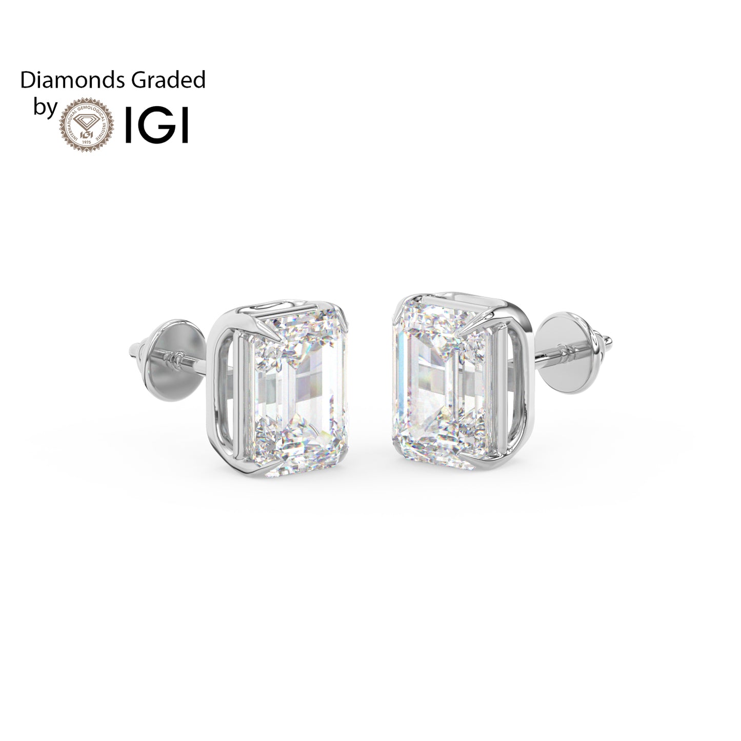 2ct Emerald Lab Diamond Solitaire Stud Earrings - E/VVS 14K Gold