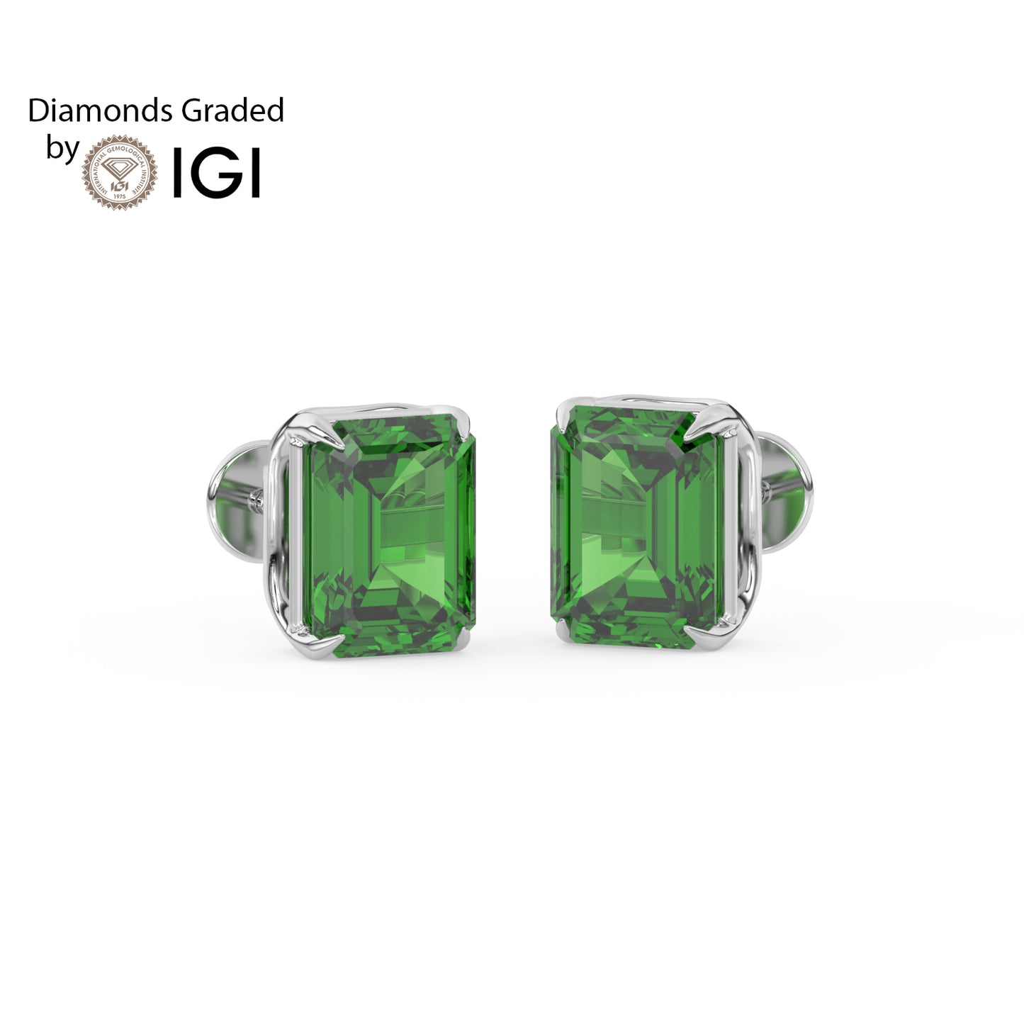 2ct Emerald Lab Emerald Solitaire Stud Earrings - AAA 14K Gold