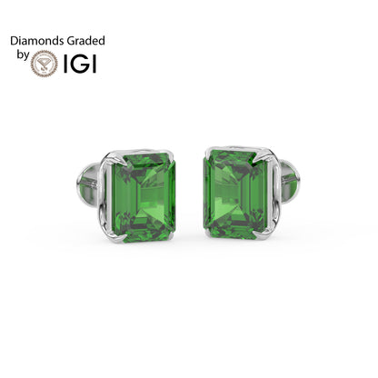 2ct Emerald Lab Emerald Solitaire Stud Earrings - AAA 14K Gold