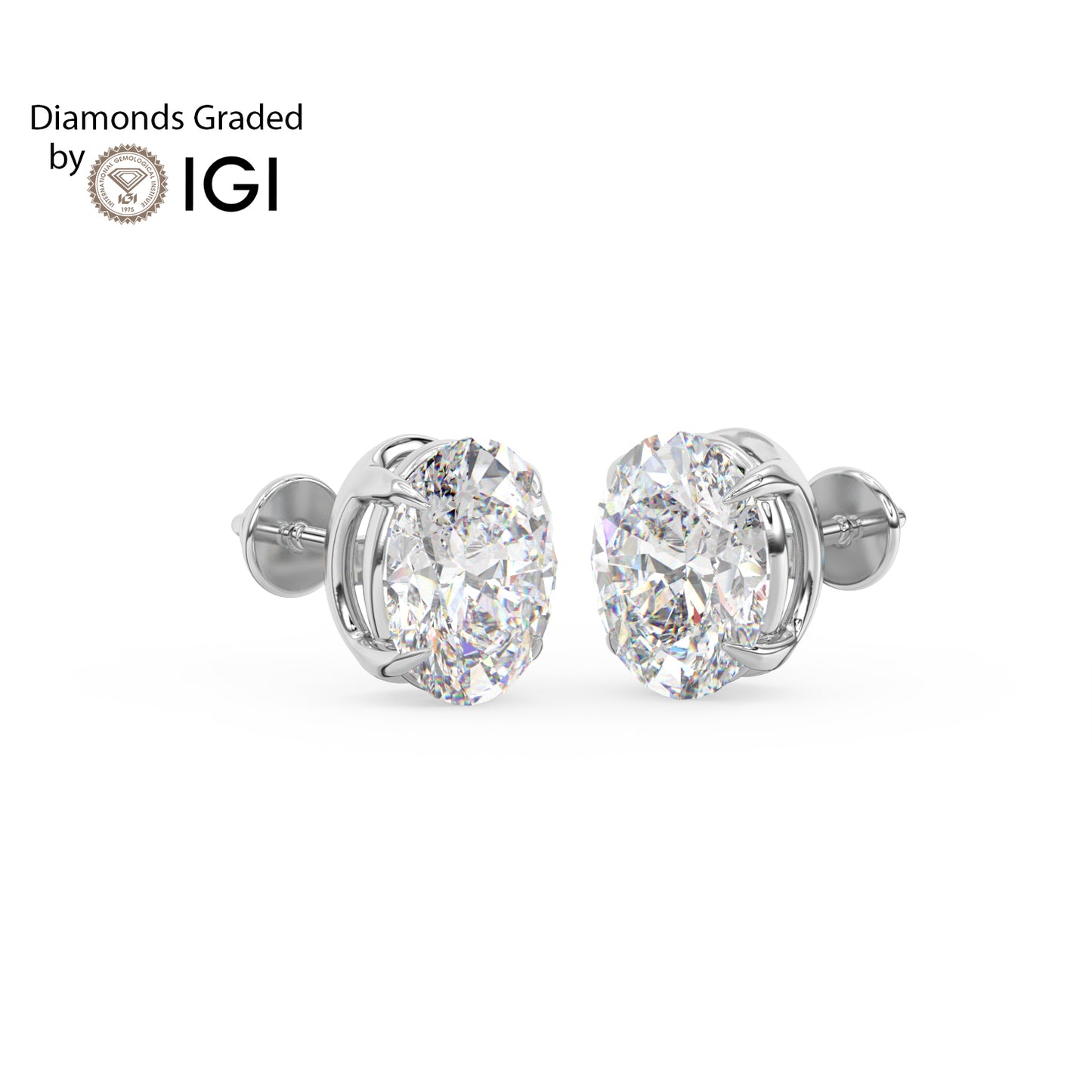 4ct Oval Lab Diamond Solitaire Stud Earrings - E/VVS 18K Gold