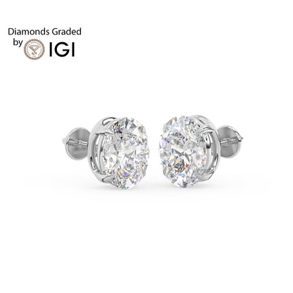 4ct Oval Lab Diamond Solitaire Stud Earrings - E/VVS 18K Gold