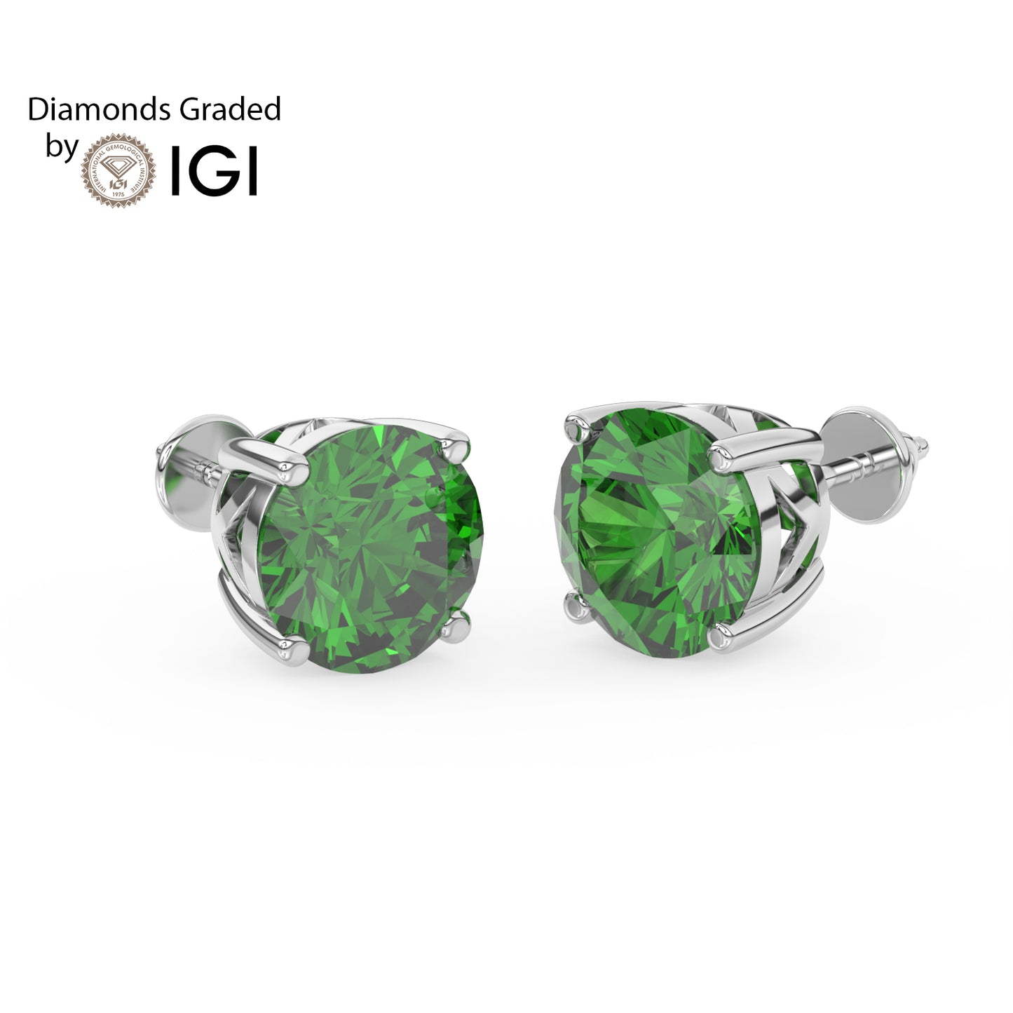 2ct Round Lab Emerald Solitaire Stud Earrings - E/AAA 14K Gold