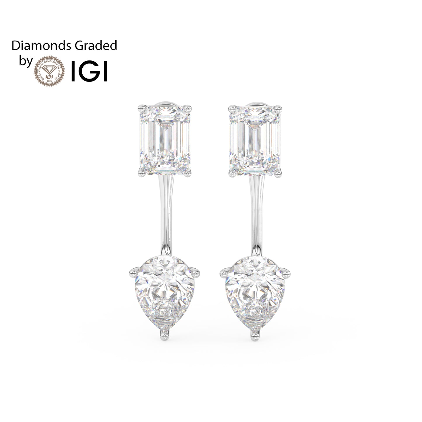 4ct Emerald and Pear Drop Lab Diamond Earrings E VVS 18K Gold
