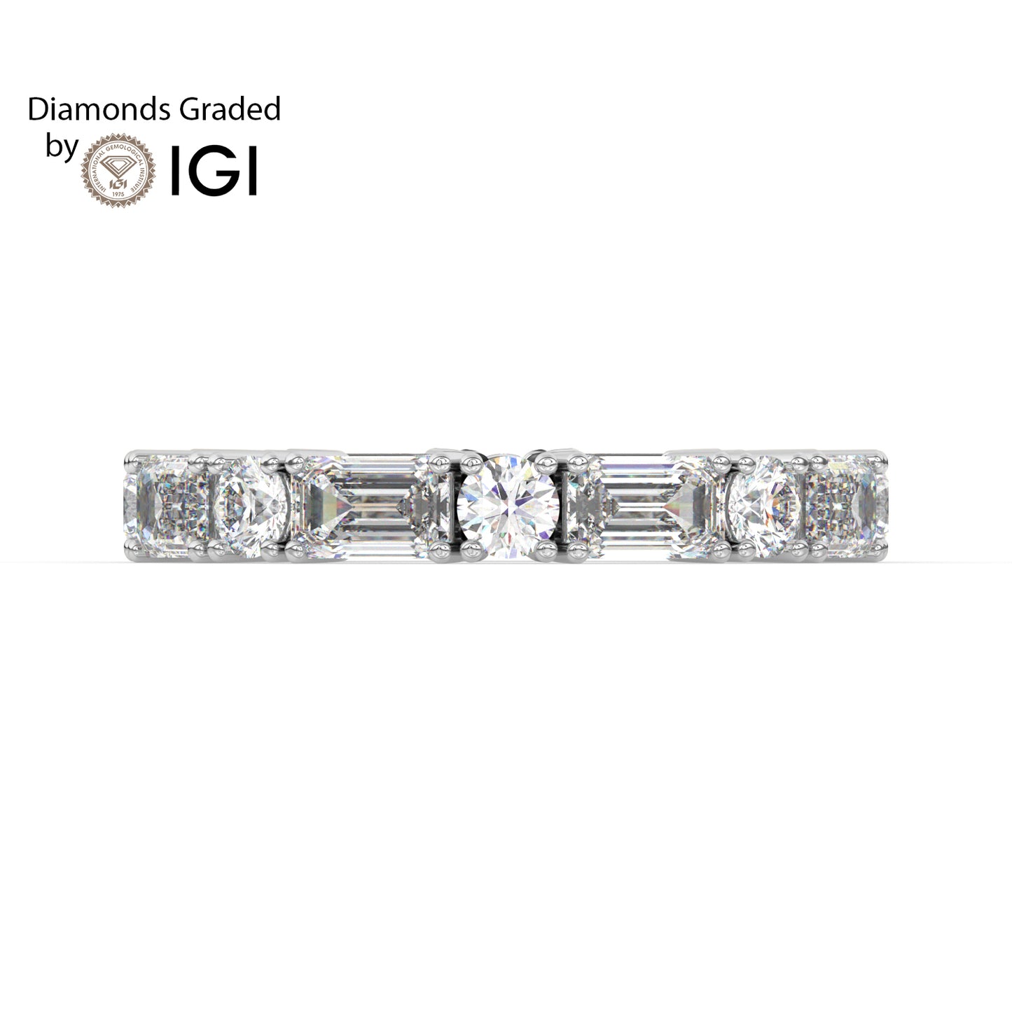 2ct Emerald and Round Lab Diamond Full Eternity Wedding Ring - E/VVS 14K Gold
