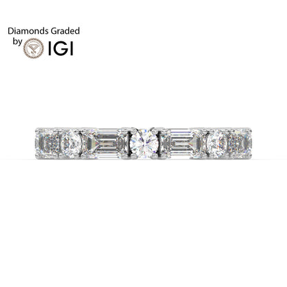 2ct Emerald and Round Lab Diamond Full Eternity Wedding Ring - E/VVS 14K Gold
