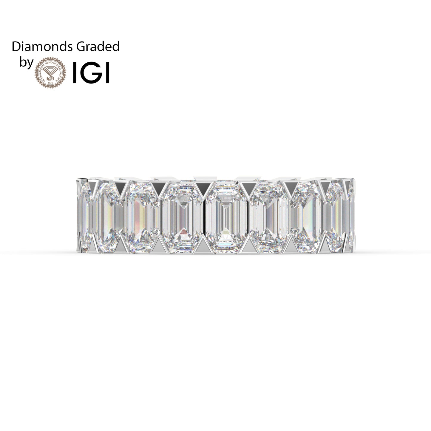4.8ct Emerald Cut Lab Diamond Eternity Wedding Ring - E/VVS 18K Gold