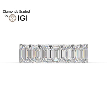 4.8ct Emerald Cut Lab Diamond Eternity Wedding Ring - E/VVS 18K Gold