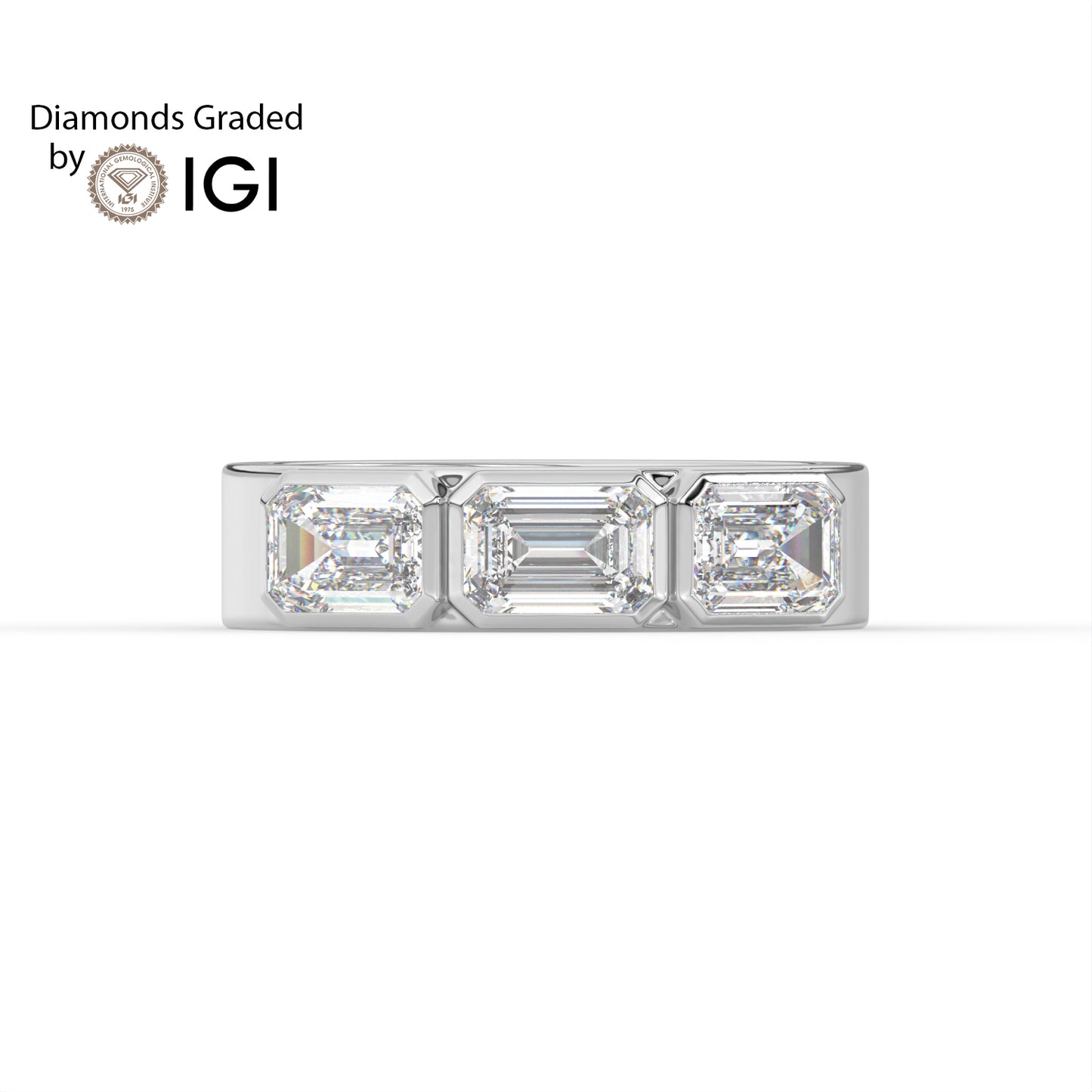 1.5ct Emerald Cut Three-Stone Lab Diamond Men’s Wedding Ring - E/VVS Platinum