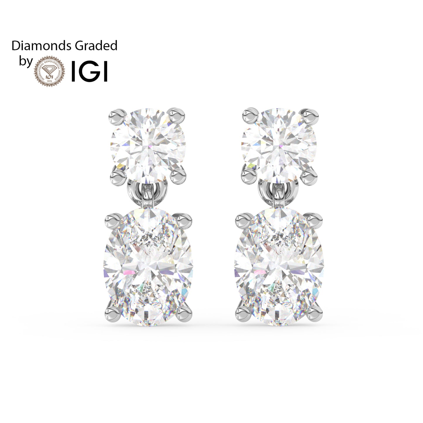 3ct Round and Oval Drop Lab Diamond Earrings E VVS 14K Gold