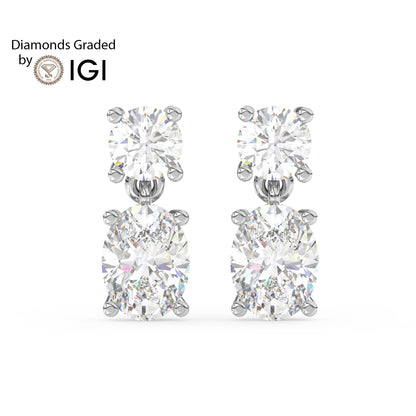 3ct Round and Oval Drop Lab Diamond Earrings E VVS 14K Gold