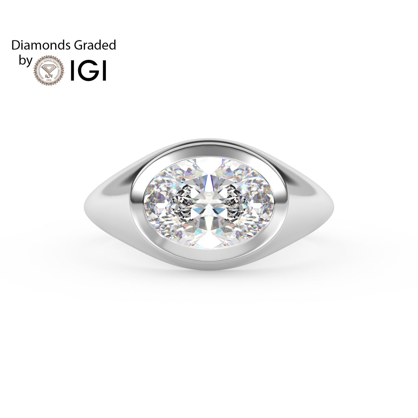 2ct Oval Bezel Set Lab Diamond Men’s Wedding Ring - E/VVS 18K Gold