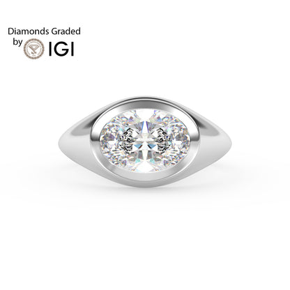 2ct Oval Bezel Set Lab Diamond Men’s Wedding Ring - E/VVS 18K Gold