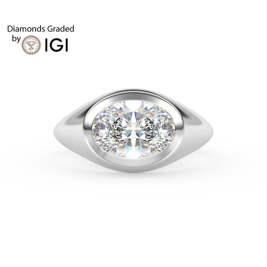 2ct Oval Bezel Set Lab Diamond Men’s Wedding Ring - E/VVS Platinum