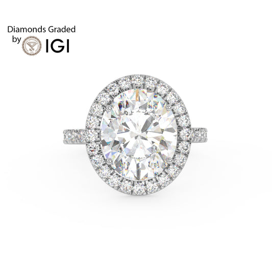 3ct Oval Lab Diamond Halo Engagement Ring - E/VVS Platinum
