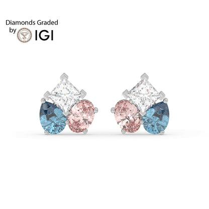 6ct Pear, Oval, and Princess Coloured Lab Diamond Earrings E VVS 18K Gold