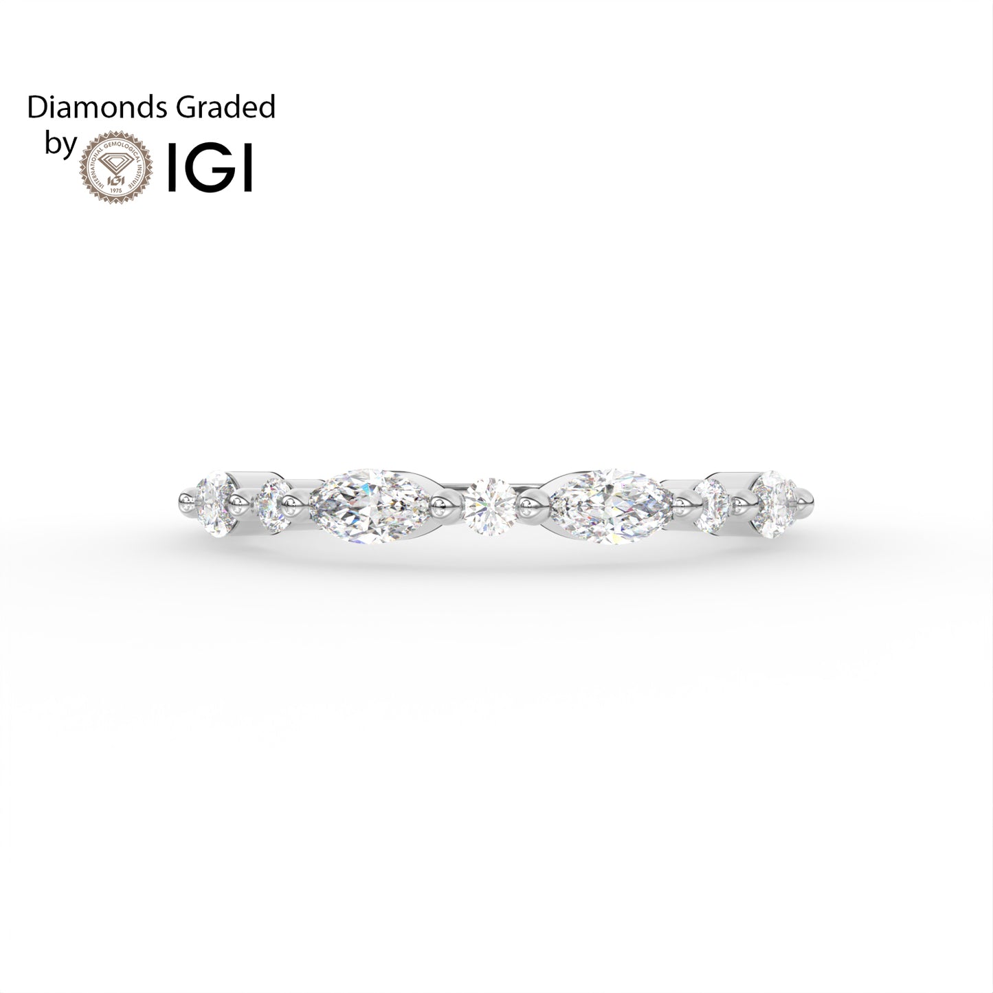 0.435ct Marquise and Round Lab Diamond Half Eternity Wedding Ring - E/VVS 14K Gold