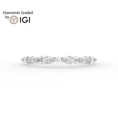 0.435ct Marquise and Round Lab Diamond Half Eternity Wedding Ring - E/VVS 14K Gold