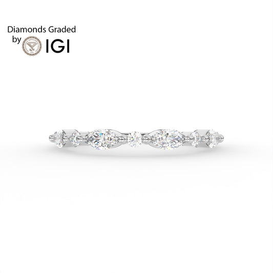 0.435ct Marquise and Round Lab Diamond Half Eternity Wedding Ring - E/VVS 14K Gold