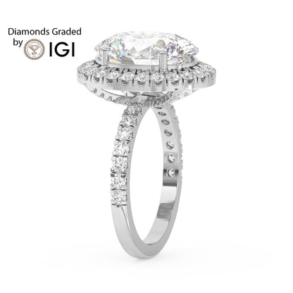 3ct Oval Lab Diamond Halo Engagement Ring - E/VVS Platinum