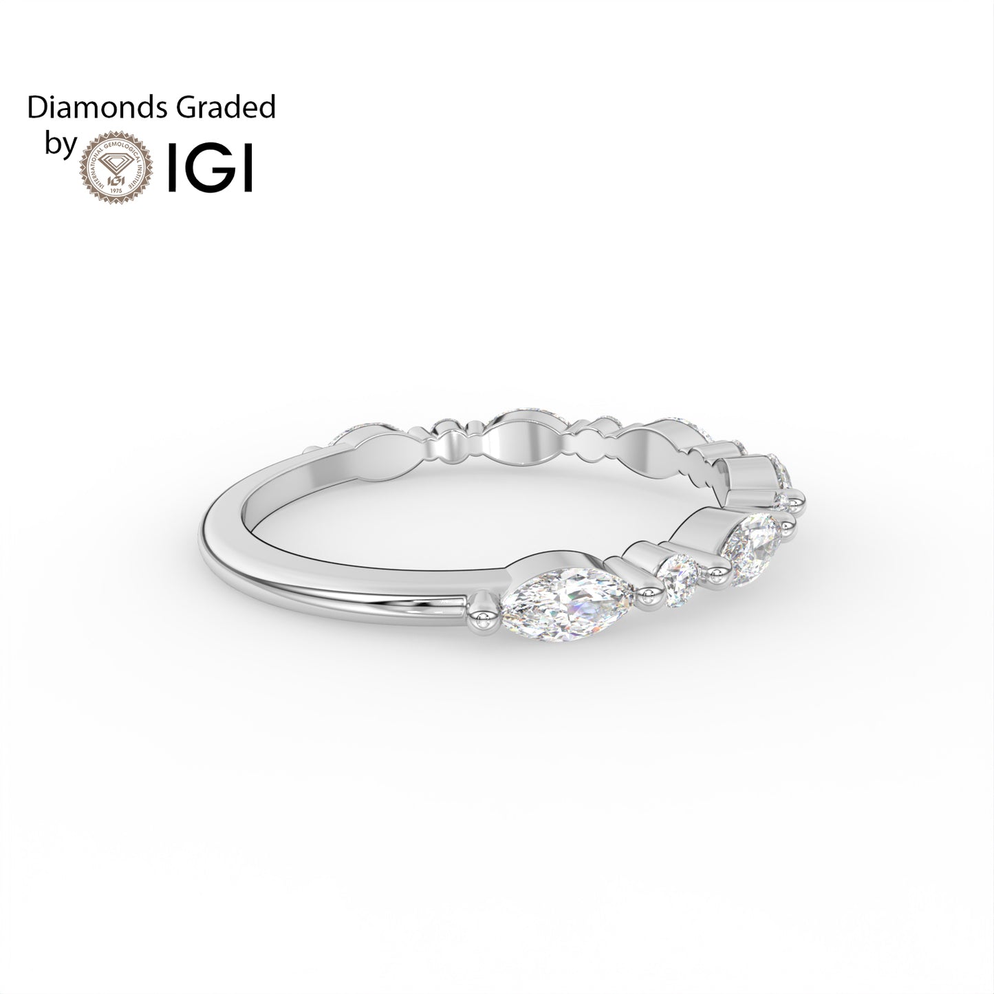 0.435ct Marquise and Round Lab Diamond Half Eternity Wedding Ring - E/VVS 14K Gold