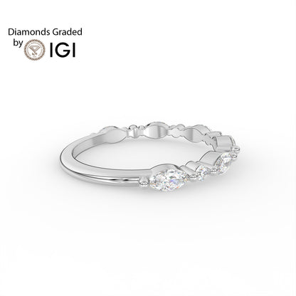 0.435ct Marquise and Round Lab Diamond Half Eternity Wedding Ring - E/VVS 14K Gold