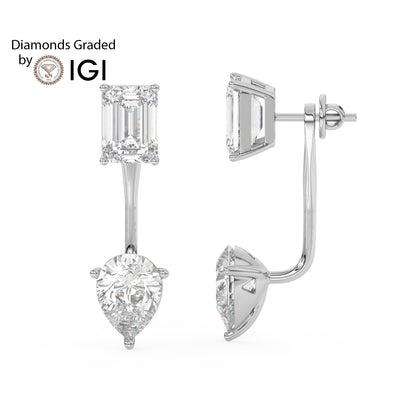 4ct Emerald and Pear Drop Lab Diamond Earrings E VVS 18K Gold