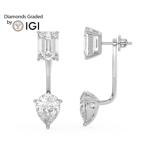 4ct Emerald and Pear Drop Lab Diamond Earrings E VVS 18K Gold