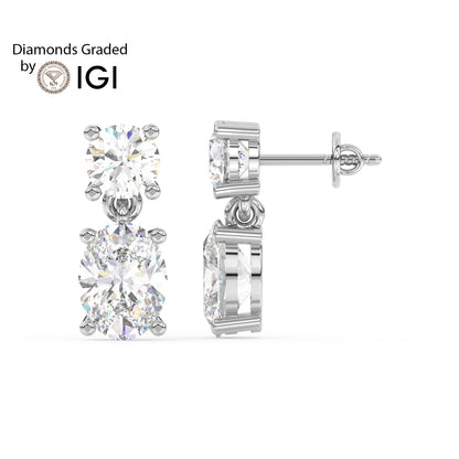 3ct Round and Oval Drop Lab Diamond Earrings E VVS 14K Gold