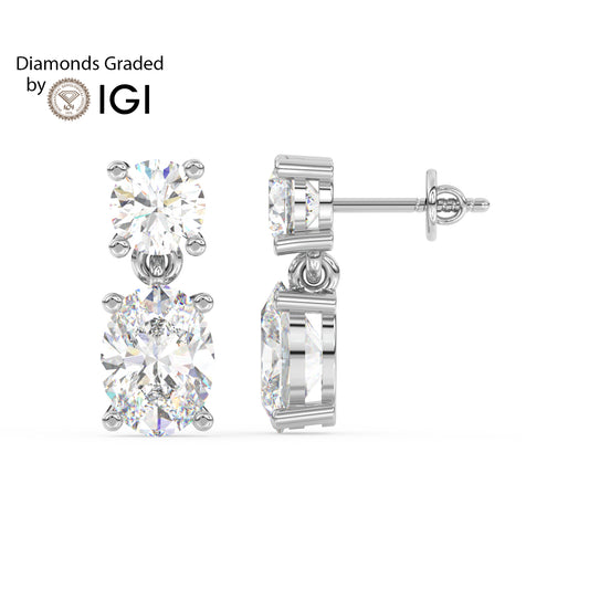 3ct Round and Oval Drop Lab Diamond Earrings E VVS 18K Gold