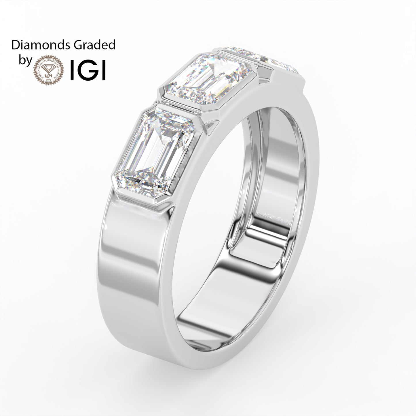 1.5ct Emerald Cut Three-Stone Lab Diamond Men’s Wedding Ring - E/VVS Platinum