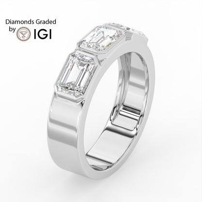 1.5ct Emerald Cut Three-Stone Lab Diamond Men’s Wedding Ring - E/VVS Platinum