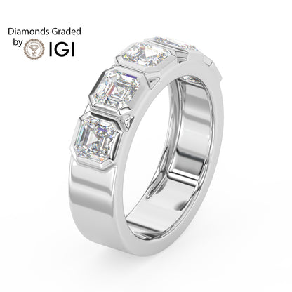 2ct Asscher Cut Five-Stone Lab Diamond Men’s Ring - E/VVS Platinum