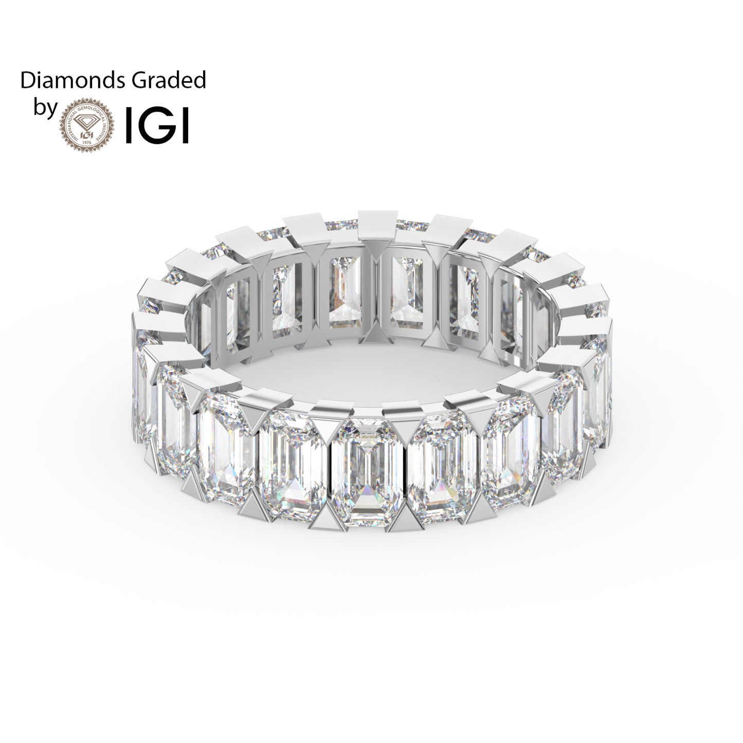 4.8ct Emerald Cut Lab Diamond Eternity Wedding Ring - E/VVS 18K Gold