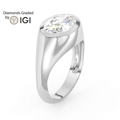 2ct Oval Bezel Set Lab Diamond Men’s Wedding Ring - E/VVS 18K Gold