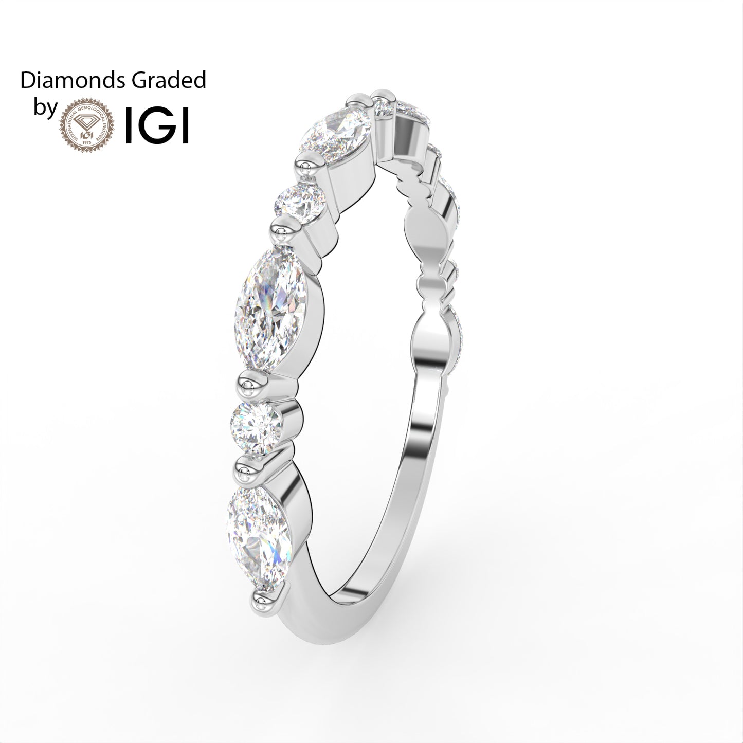 0.435ct Marquise and Round Lab Diamond Half Eternity Wedding Ring - E/VVS 14K Gold