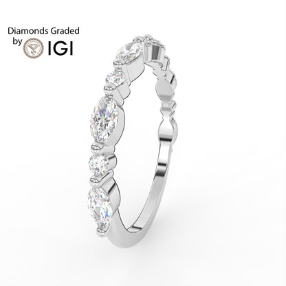 0.435ct Marquise and Round Lab Diamond Half Eternity Wedding Ring - E/VVS 14K Gold