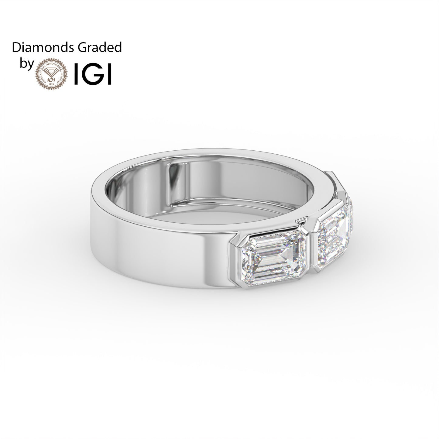 1.5ct Emerald Cut Three-Stone Lab Diamond Men’s Wedding Ring - E/VVS Platinum
